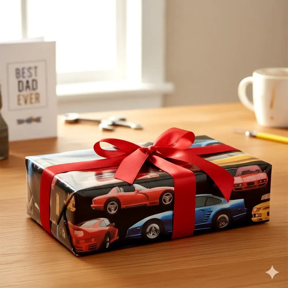 Vintage Hallmark Sports Cars Gift Wrap Paper – 2 Sheets Retro 80s Party Supplies